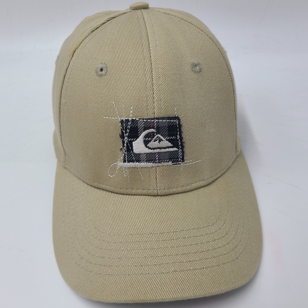 Vintage Quiksilver Hat Fitted (Seems S-M) Beige Plaid Logo Patch Surf Skate‎ Men